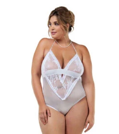 BS8027X, Plus Size Lace And Sheer Bodysuit