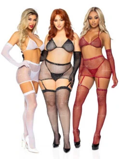 LA81617X, Rhinestones Fishnet Garter Skirt Set