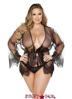 Roma R-LI232Q, Sheer Robe With Eyelash Detail -Plus Size Fits Sales Store LI232Q Black 59894.1604625656