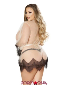 Roma R-LI232Q, Sheer Robe With Eyelash Detail -Plus Size Fits Sales Store LI232Q Nude Back 98467.1604625656