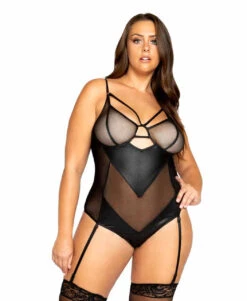 Roma R-LI324X, Plus Size Netted Matte Bodysuit