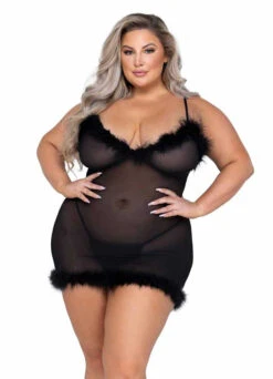 Roma R-LI572Q, Plus Size Marabou And Mesh Chemise