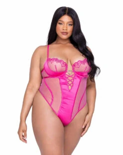 Roma R-LI624Q, Plus Size Metallic Lace & Scallop Heart Teddy