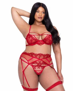 Plus Size Fits Sales Store 22 Roma R-LI637Q, Plus Size Metallic Embroidered Bow Garter Set