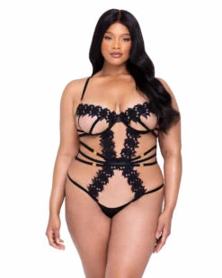 Roma R-LI646Q, Plus Size Floral And Lace Trim Teddy
