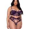Roma R-LI652Q, Plus Size Eyelash Lace And Faux Patent Leather Trim Long Line Bra Set