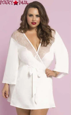 Plus Size Satin And Eyelash Robe STM-10695X -Plus Size Fits Sales Store STM 10695X white 97043.1538518855